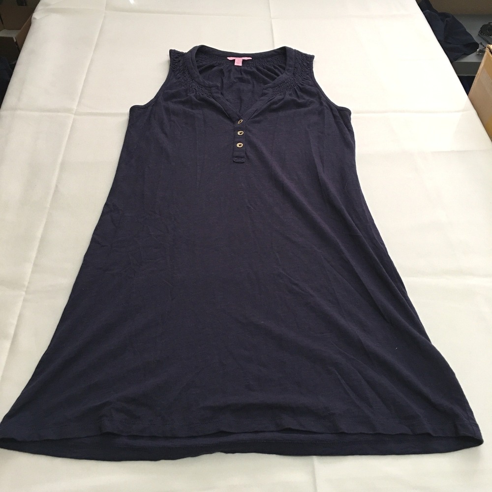 Lilly Pulitzer Essie Dress Navy Blue Shift Size Small Sleeveless V-Neck
